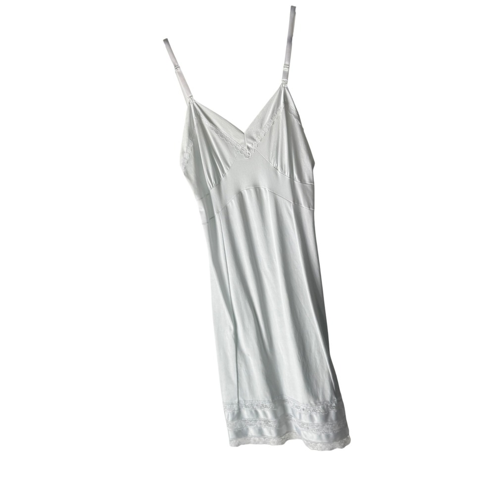 Vintage Velrose White Lace Trim Slip Dress Lingerie Full Slip Size 36 Coquette - Picture 1 of 8